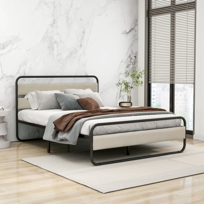 Connan Upholstered Metal Open-Frame Bed - Chic Decora