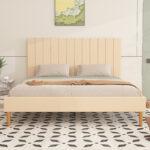 Contrena Wood Queen Bed Frame with Upholstered Headboard - Chic Decora