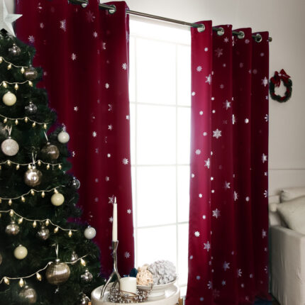 Corderius Polyester Snowflake Silver Foil Print Blackout Thermal Grommet Curtains (Set of 2) - Chic Decora