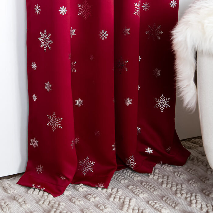 Corderius Polyester Snowflake Silver Foil Print Blackout Thermal Grommet Curtains (Set of 2) - Chic Decora