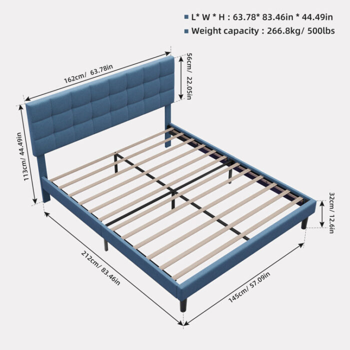 CornelUpholstered Platform Bed Linen Bed Frame with Lights Square Stitched Adjustable Headboard - Chic Decora