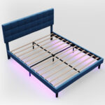 CornelUpholstered Platform Bed Linen Bed Frame with Lights Square Stitched Adjustable Headboard - Chic Decora