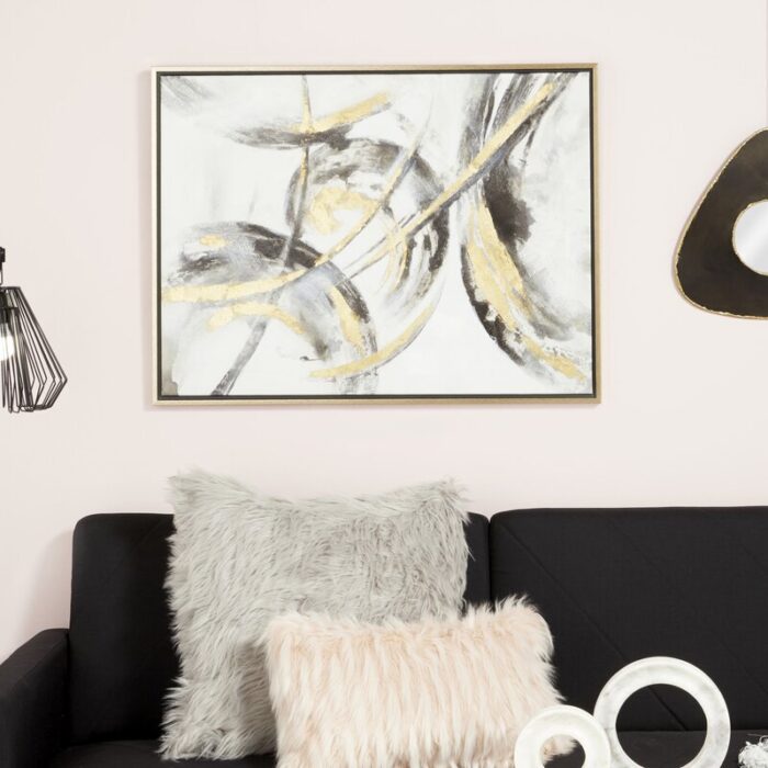 CosmoLiving by Cosmopolitan Gold Canvas Abstract Framed Wall Art with Gold Frame - Chic Decora