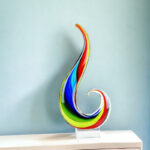 Costillo Blue and Red Murano Glass A Modern Abstract Tabletop Sculpture - Chic Decora