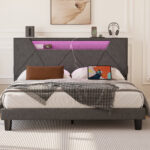 Couvertt LED Lights Upholstered Bed with Storage Headboard and Charging Station - Chic Decora