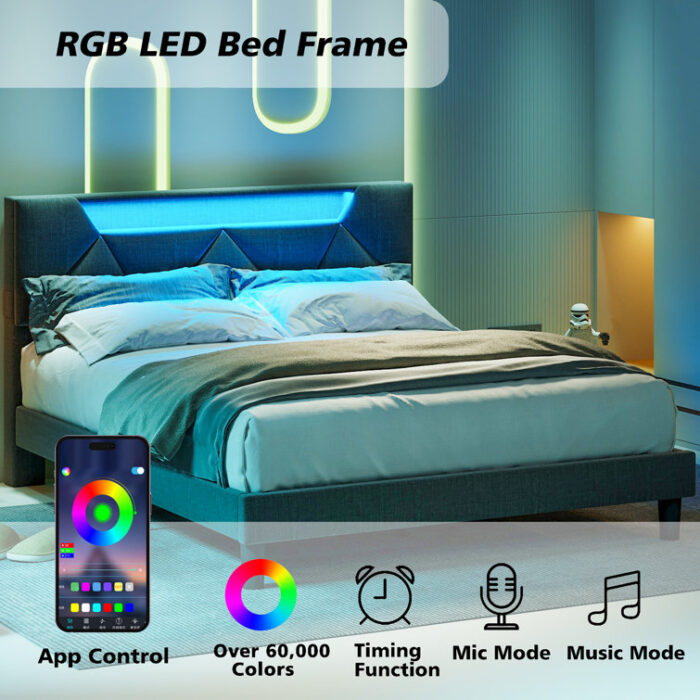 Couvertt LED Lights Upholstered Bed with Storage Headboard and Charging Station - Chic Decora