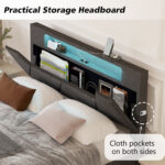 Couvertt LED Lights Upholstered Bed with Storage Headboard and Charging Station - Chic Decora