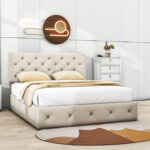 Cowana Upholstered Platform Bed with a Hydraulic Storage System - Chic Decora