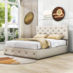 Cowana Upholstered Platform Bed with a Hydraulic Storage System - Chic Decora