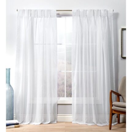 Graphic Print & Text Sheer Tab Top Curtain Panels (Set of 2) - Chic Decora