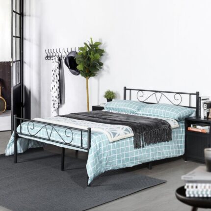 Wooden Platform Bed with Headboard and Slats Support - Chic Decora