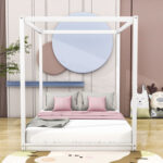 Damarie Canopy Platform Bed with Slats - Chic Decora