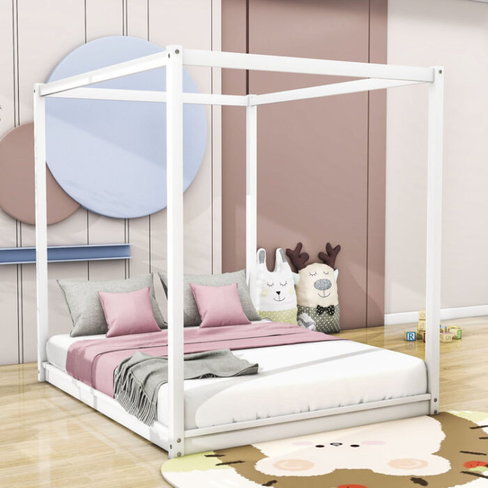 Damarie Canopy Platform Bed with Slats - Chic Decora