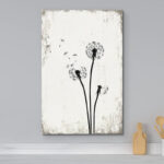 Dandelion Whimsy Minimalist Neutral Vintage Living Room Picture Framed Canvas Print Large Wall Art - Chic Decora