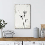 Dandelion Whimsy Minimalist Neutral Vintage Living Room Picture Framed Canvas Print Large Wall Art - Chic Decora