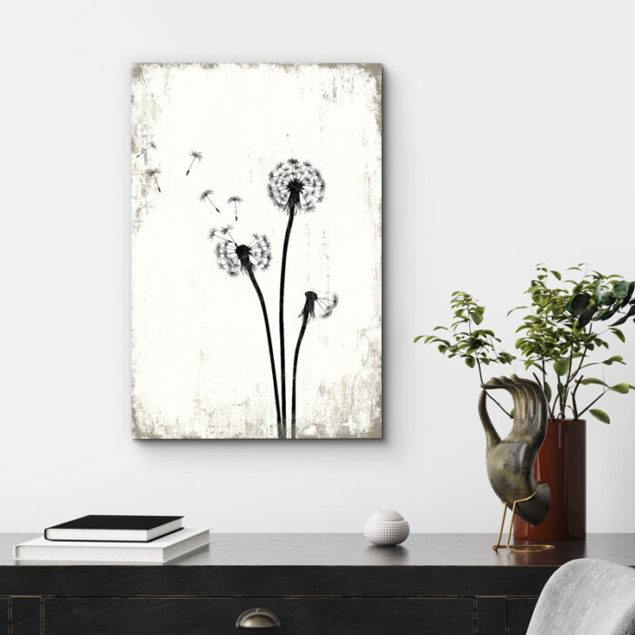 Dandelion Whimsy Minimalist Neutral Vintage Living Room Picture Framed Canvas Print Large Wall Art - Chic Decora