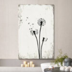 Dandelion Whimsy Minimalist Neutral Vintage Living Room Picture Framed Canvas Print Large Wall Art - Chic Decora