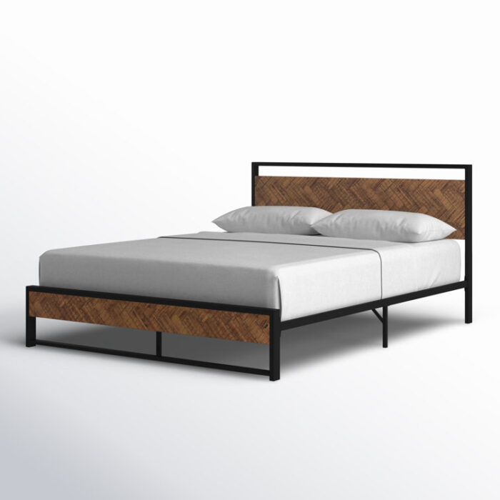 Danise Low Profile Metal Frame Platform Bed with Headboard - Chic Decora