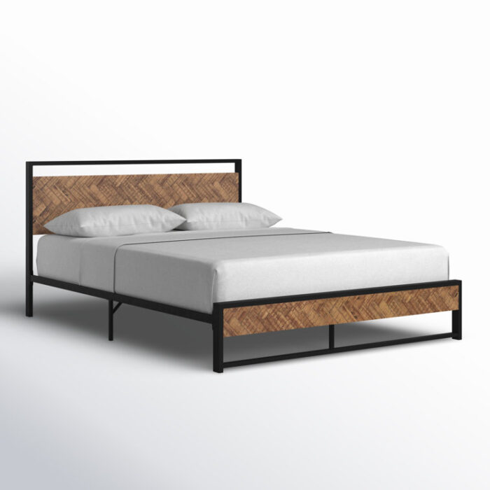 Danise Low Profile Metal Frame Platform Bed with Headboard - Chic Decora