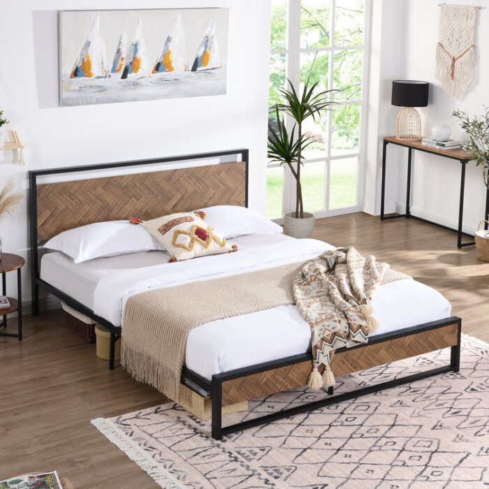 Danise Low Profile Metal Frame Platform Bed with Headboard - Chic Decora