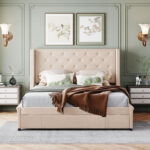 Darcy-Mae Upholstered Wingback Storage Bed - Chic Decora