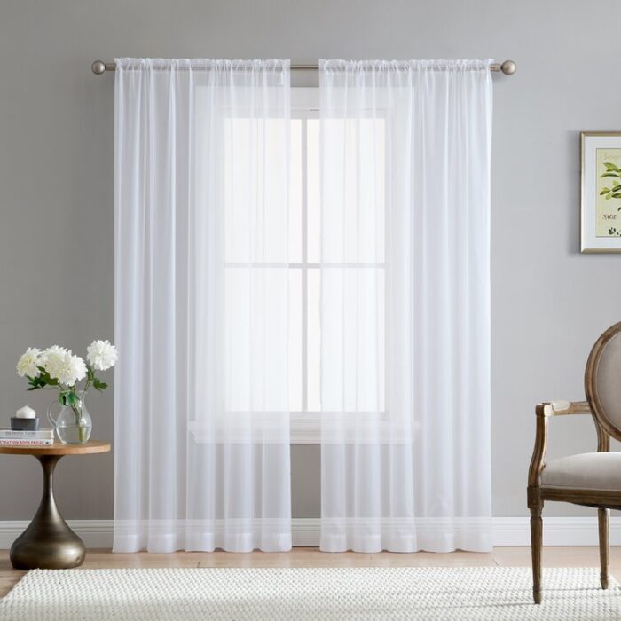 Daxin Solid Sheer Voile Rod Pocket Curtain Panels Set (Set of 2) - Chic Decora