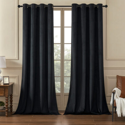 Deavion Velvet Solid Color Metal Grommets Room Darkening Curtain Panels (Set of 2 ) (Set of 2) - Chic Decora