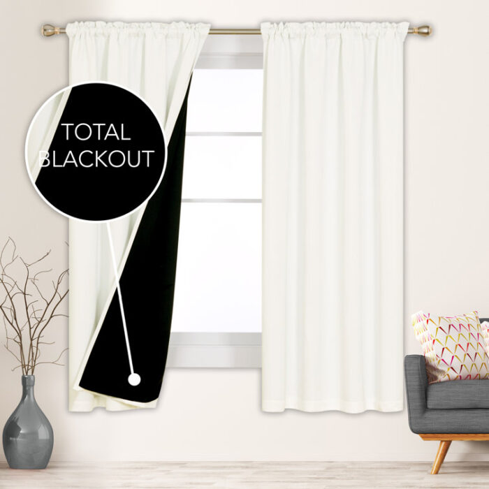 Deconovo 100 Percent Blackout with Liner Rod Pocket Curtain Panel Pair (Set of 2) - Chic Decora