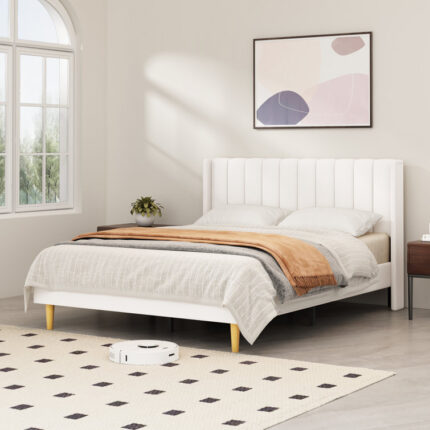 Caden Solid Wood Platform Bed with Adjustable Headboard, Mid-Century Modern - Chic Decora