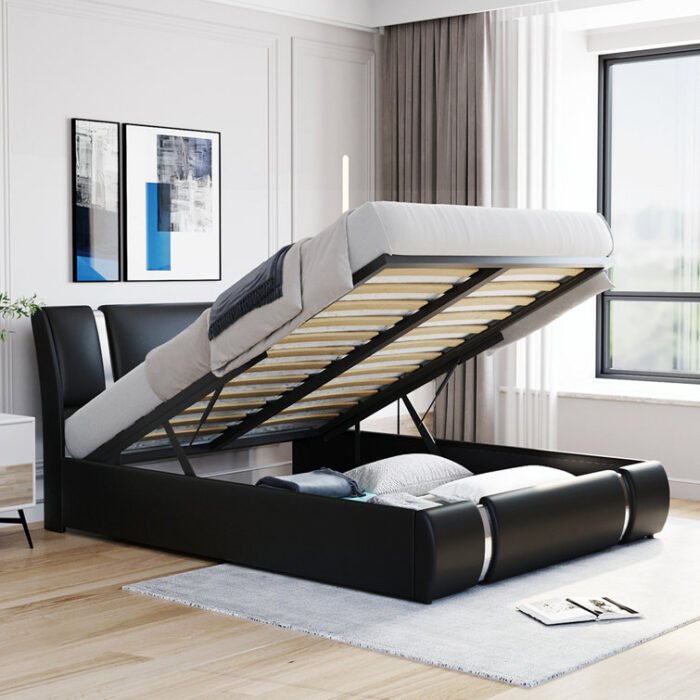 Demeatrice Platform Bed with a Hydraulic Storage System, Upholstered Bed, Bed Frame - Chic Decora