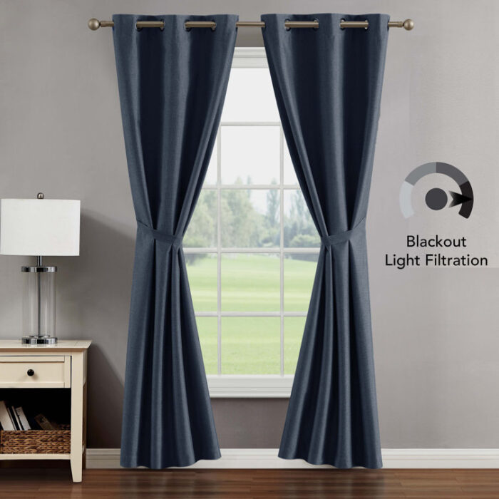 Denelle Solid Color Blackout Thermal Grommet Curtain Panels (Set of 2) - Chic Decora