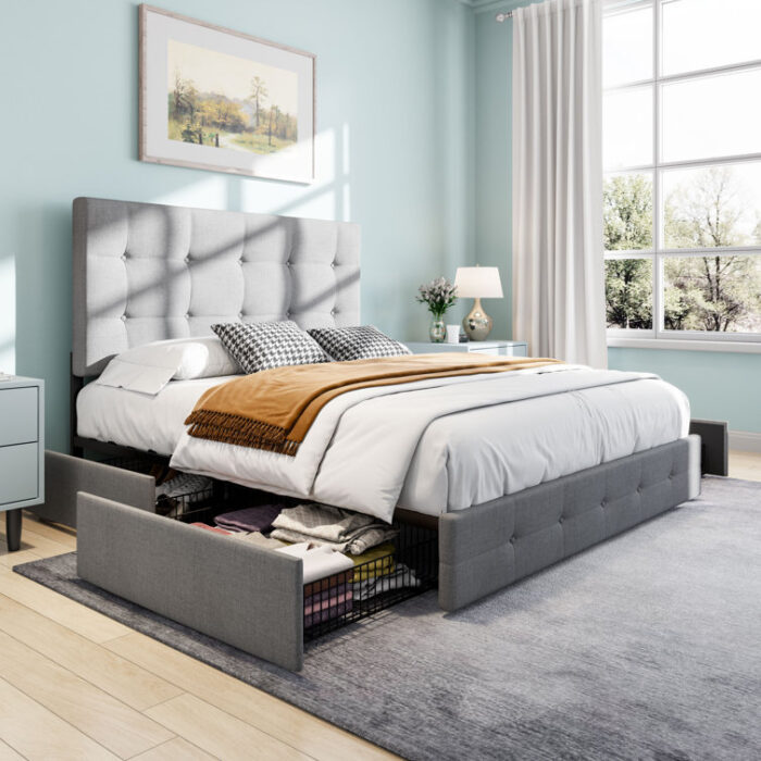 Deyani Upholstered Metal Platform Storage Bed - Chic Decora