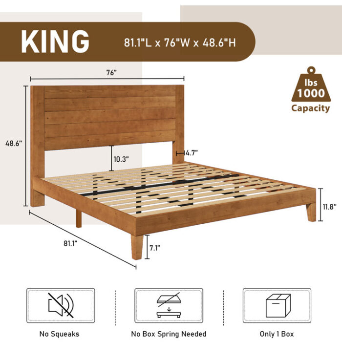 Dezera Solid Wood Platform Bed With 48.6” Headboard - Chic Decora