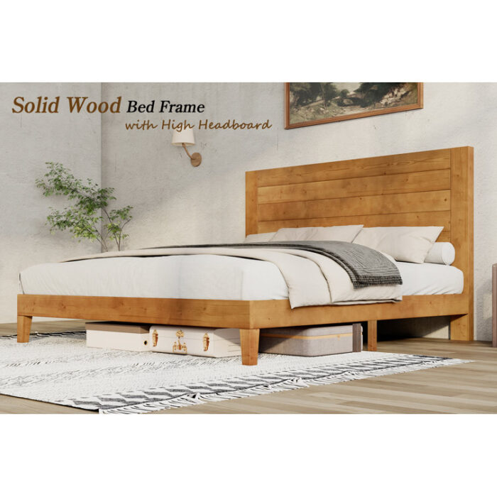 Dezera Solid Wood Platform Bed With 48.6” Headboard - Chic Decora