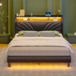 Dharti Upholstered Wingback Storage Bed with Headboard, Charging Station and LED Lightsi - Chic Decora