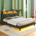 Dharti Upholstered Wingback Storage Bed with Headboard, Charging Station and LED Lightsi - Chic Decora