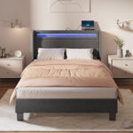 Dimtry Upholstered Bed with Headboard, LED Lights and USB Power Strips - Chic Decora