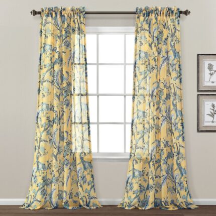 Karolinka Jacquard Floral Polyester Grommet Curtain Panels (Set of 2) - Chic Decora