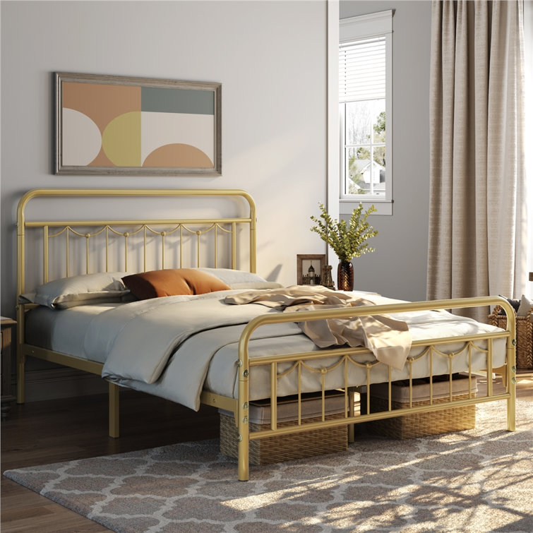 Dravin Metal Bed Frame with Vintage Headboard and Footboard, Farmhouse Metal Platform Bed - Chic Decora