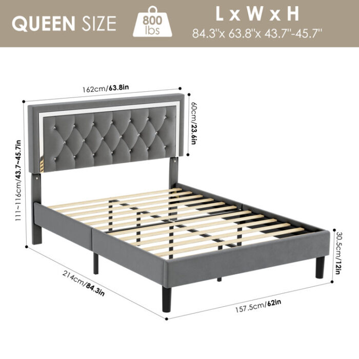 Duclair Tufted Low Profile Velvet Platform Bed with Adjustable Headboard, Wood Bed Frame - Chic Decora