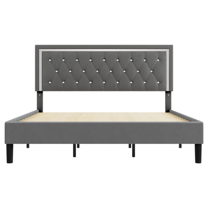 Duclair Tufted Low Profile Velvet Platform Bed with Adjustable Headboard, Wood Bed Frame - Chic Decora