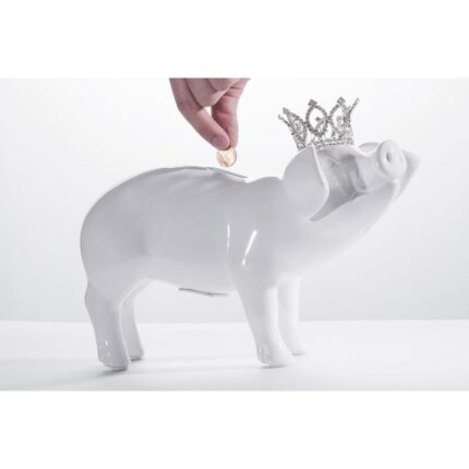 Dulcinea White Piggy Bank with Tiara – 12″ long - Chic Decora