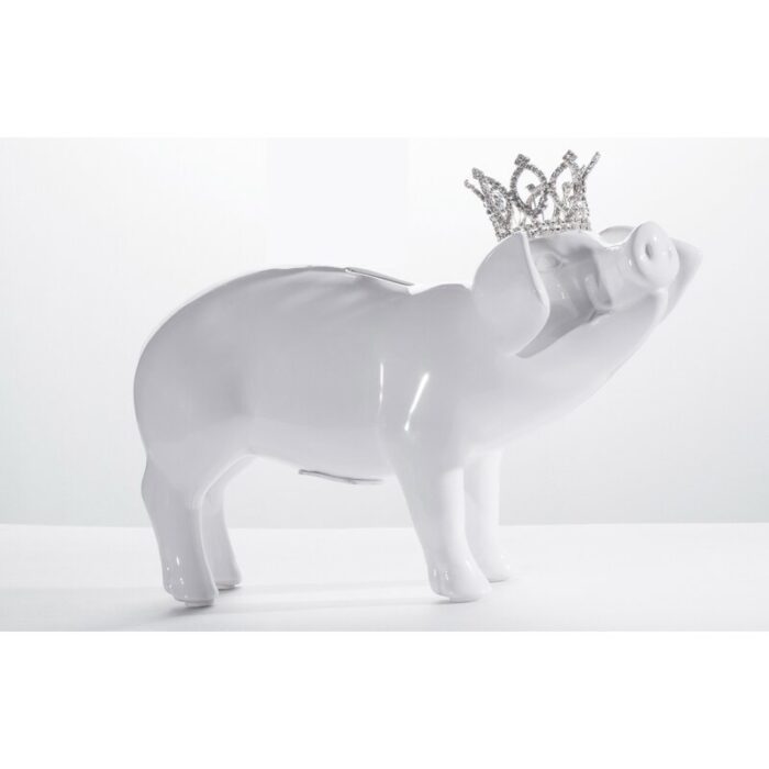 Dulcinea White Piggy Bank with Tiara – 12″ long - Chic Decora