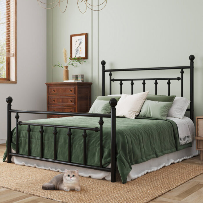 Edsall Metal Bed with Headboard and Footboard No Boxspring Needed - Chic Decora