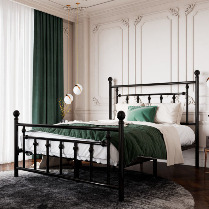 Edsall Metal Bed with Headboard and Footboard No Boxspring Needed - Chic Decora