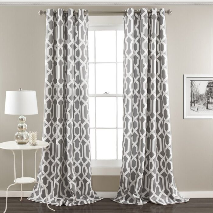 Edward Trellis Polyester Room Darkening Curtain Pair (Set of 2) - Chic Decora