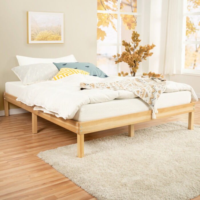 Eimuntas 14 inch Solid Wood Platform Bed, No Squeak Bed Frame, No Box Spring Needed, Sturdy Bed Frame - Chic Decora