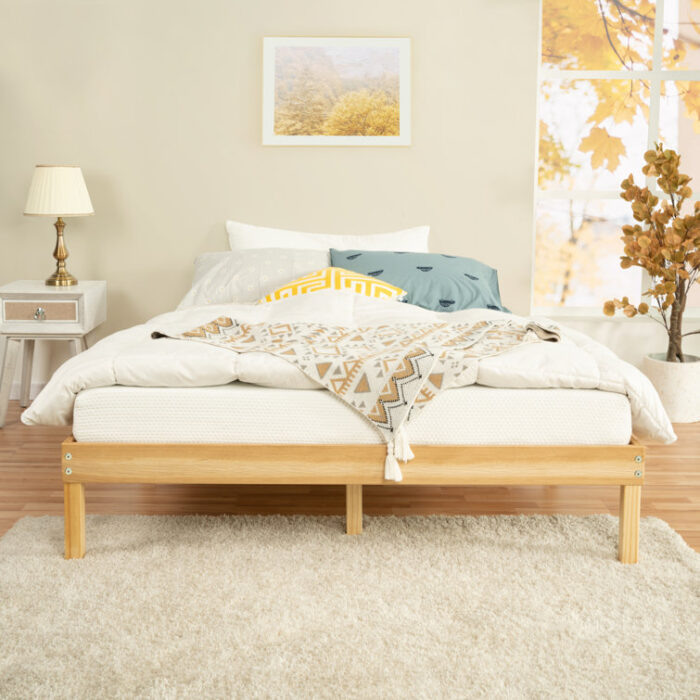 Eimuntas 14 inch Solid Wood Platform Bed, No Squeak Bed Frame, No Box Spring Needed, Sturdy Bed Frame - Chic Decora