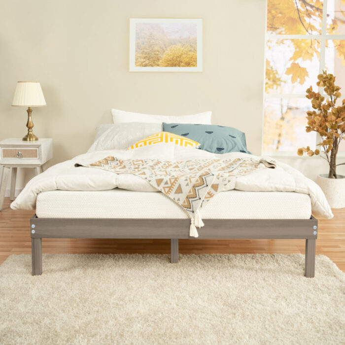 Eimuntas 14 inch Solid Wood Platform Bed, No Squeak Bed Frame, No Box Spring Needed, Sturdy Bed Frame - Chic Decora