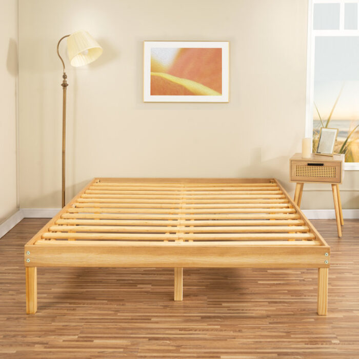 Eimuntas 14 inch Solid Wood Platform Bed, No Squeak Bed Frame, No Box Spring Needed, Sturdy Bed Frame - Chic Decora